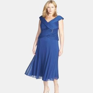 Alex Evenings Jeweled Portrait Collar Midi Dress Womens 18W Royal Blue Formal